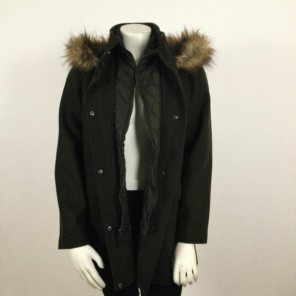VINCE CAMUTO Hooded Faux Fur 3/4 Length 50 Percent Wool Coat XL - Picture 4 of 10